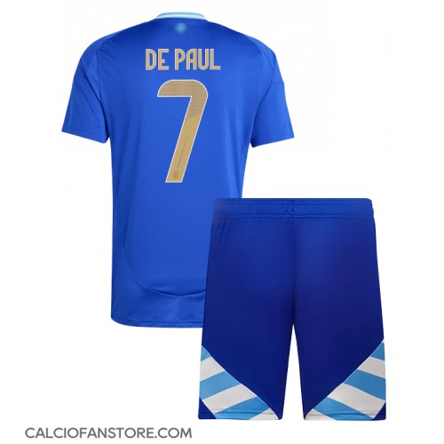 Maglia Calcio Argentina Rodrigo De Paul #7 Seconda Divisa Bambino Copa America 2024 Manica Corta (+ pantaloncini)